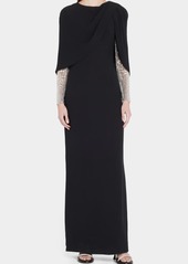 Jenny Packham Embroidered-Sleeve Cape Column Gown