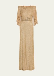 Jenny Packham Hedy Sequined Cape Tulle Gown