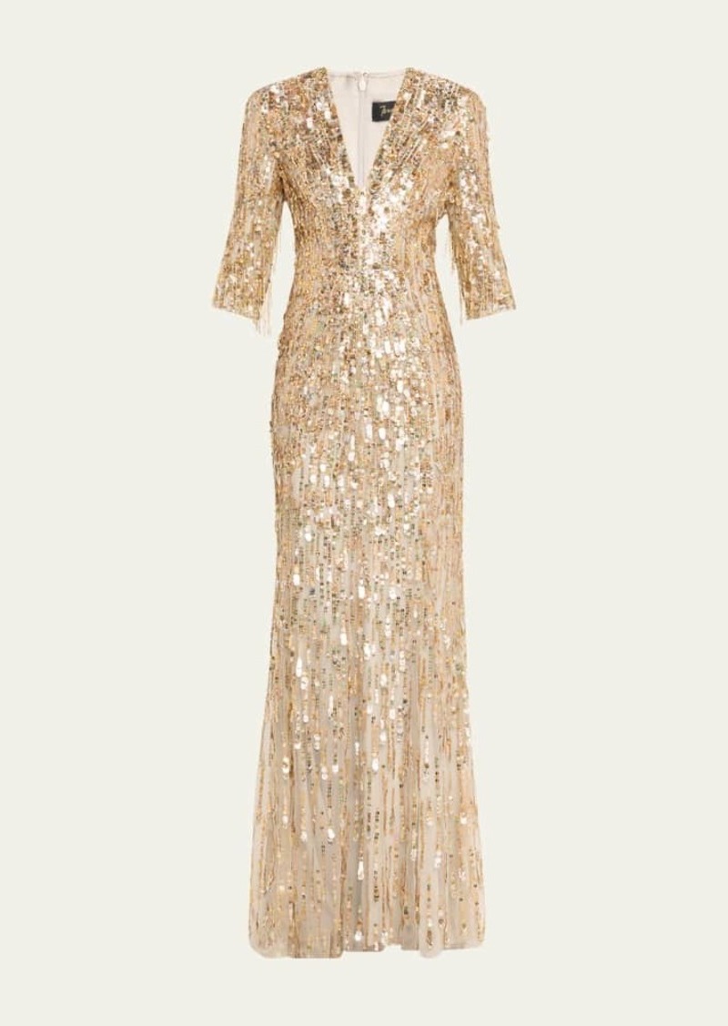 Jenny Packham Oscar Long Sequined Gown