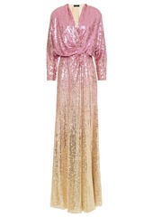 Jenny Packham Woman Wrap-effect Dégradé Sequined Georgette Wrap Gown Pink
