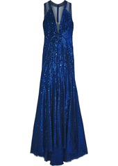 Jenny Packham Woman Fluted Sequined Tulle Gown Blue