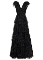 Jenny Packham Woman Tiered Ruched Embellished Tulle Gown Black