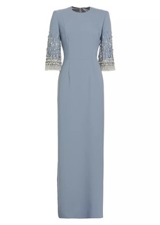Jenny Packham Ondine Beaded Stretch-Crepe Gown