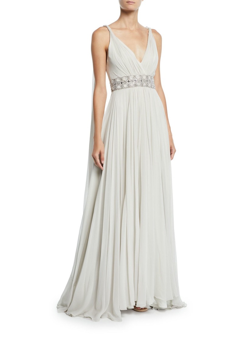 Tahoe Wrapped Silk-Chiffon V-Neck Gown