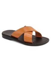 Jerusalem Sandals 'Elan' Slide Sandal in Tan Leather/Black at Nordstrom