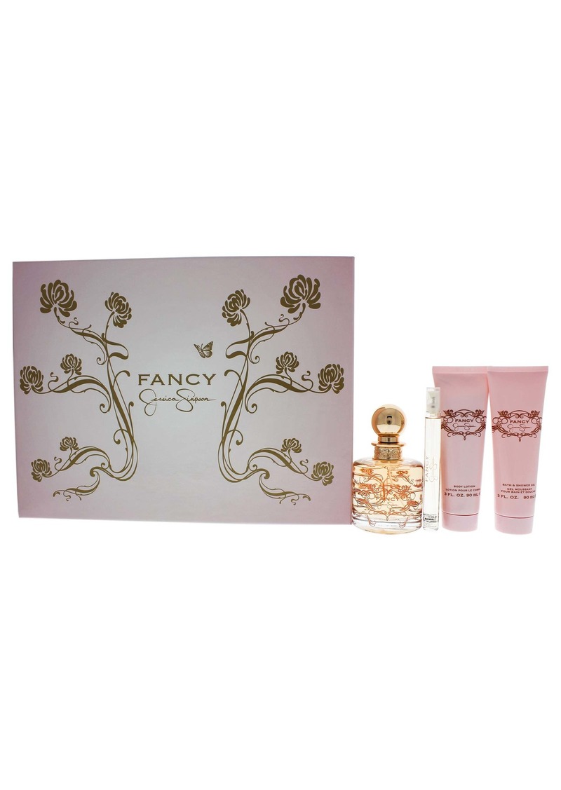 Fancy by Jessica Simpson for Women - 4 Pc Gift Set 3.4oz EDP Spray, 0.34oz EDP Spray, 3oz Body Lotion, 3oz Bath and Shower Gel