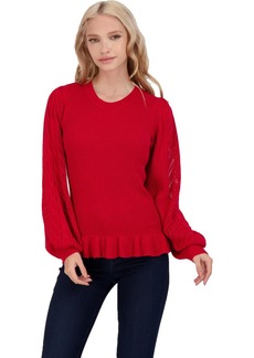 Jessica Simpson Gemma Womens Ruffled Crewneck Pullover Sweater