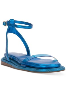 Jessica Simpson Betania Ankle Strap Flat Sandals - Amalfi Blue Metallic