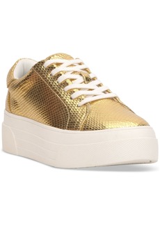 Jessica Simpson Women's Caitrona Lace Up Platform Sneakers - Gold Metallic Snake Print Pu