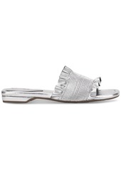Jessica Simpson Camessa Square Toe Ruffle Slide Sandals - Silver Faux Leather