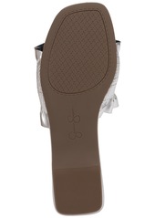 Jessica Simpson Camessa Square Toe Ruffle Slide Sandals - Silver Faux Leather