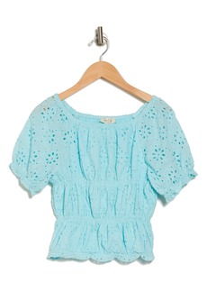 Jessica Simpson Kids' Ruched Eyelet Cotton Top in Blue at Nordstrom Rack