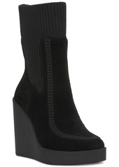 Jessica Simpson Madwen Wedge Heel Sock Booties - Black Leather/textile