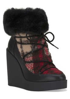 Jessica Simpson Myina Wedge Ankle Booties - Black Faux Leather/textile