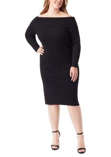 Jessica Simpson Trendy Plus Size Aaryn Rib-Knit Off-The-Shoulder Dress - Black