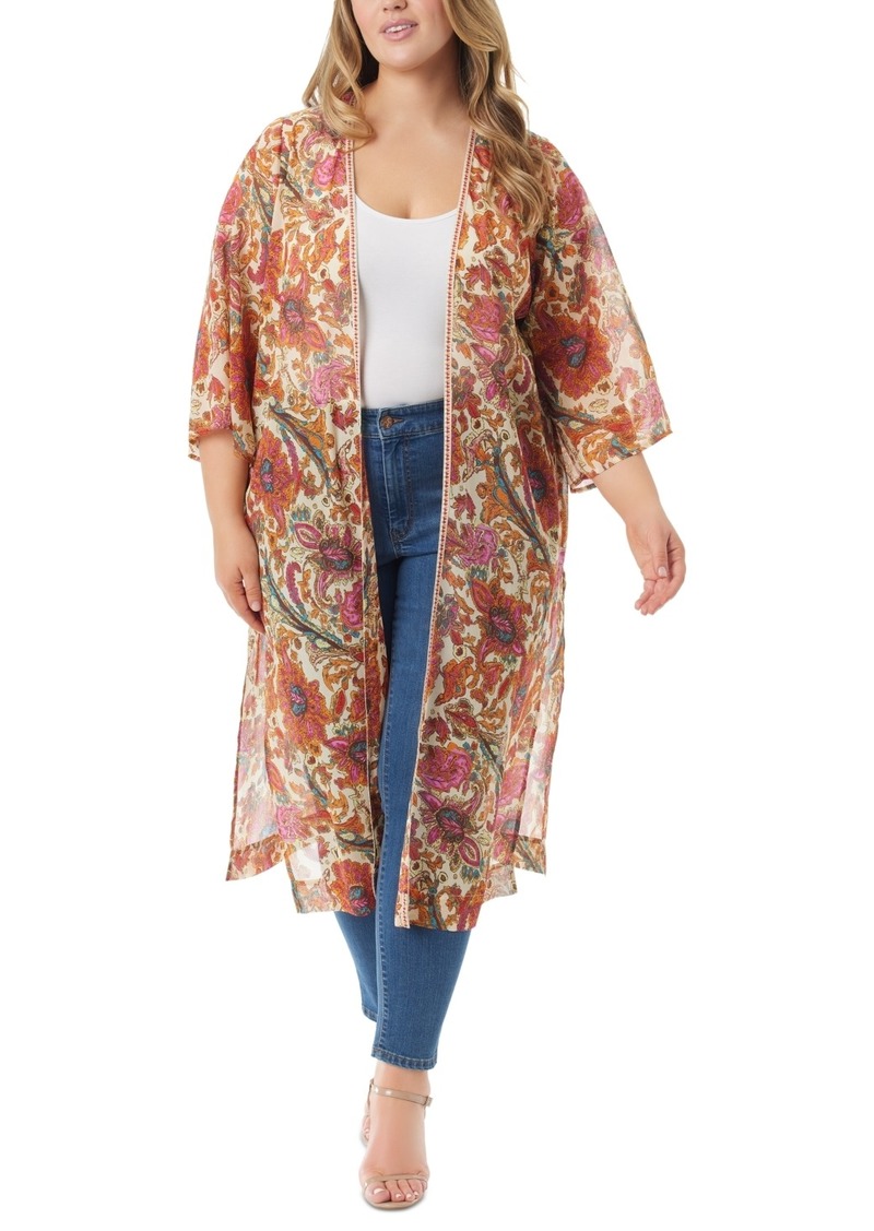 Jessica Simpson Trendy Plus Size Calie Open-Front Kimono - Apricot Sh