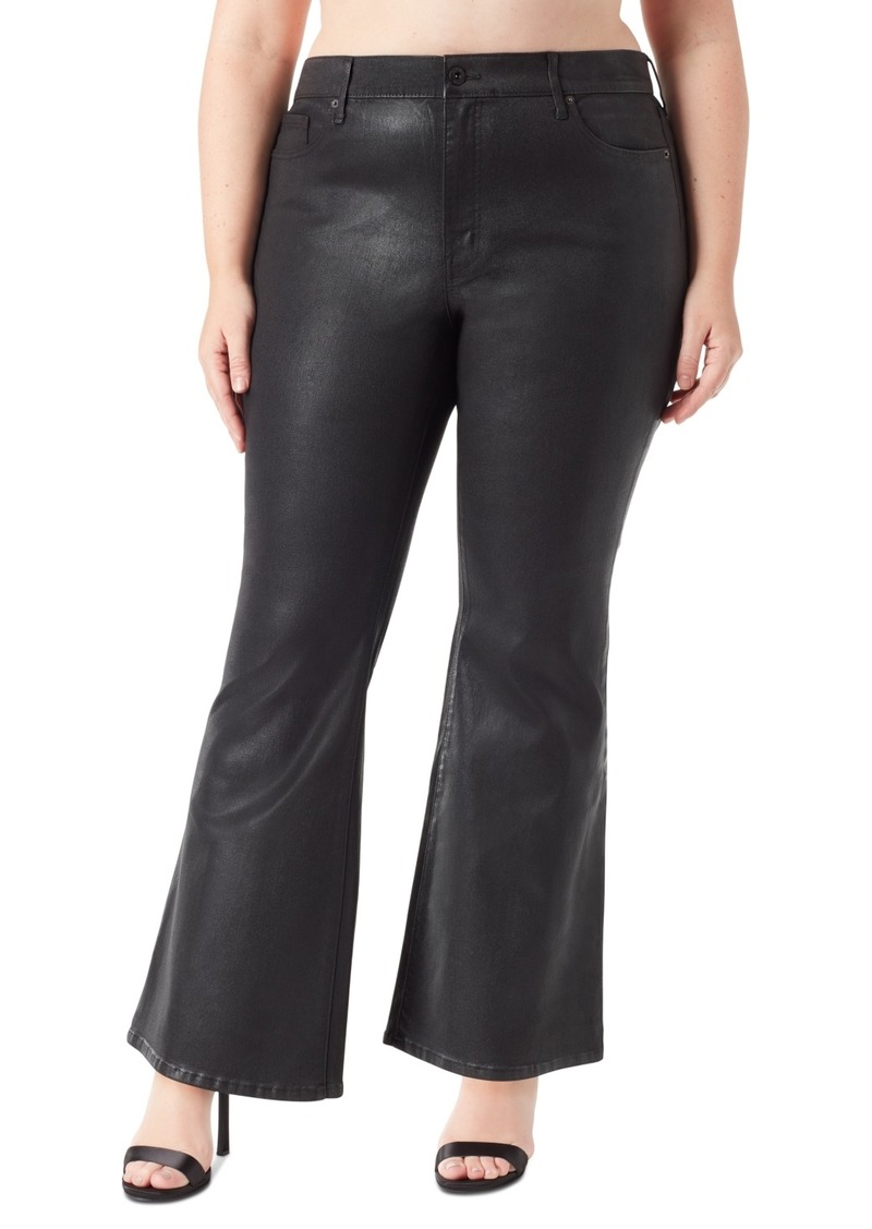 Jessica Simpson Trendy Plus Size Charmed Coated Flare Pants - Coated Black
