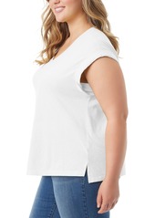 Jessica Simpson Trendy Plus Size Hester Cropped V-Neck T-Shirt - Snow White