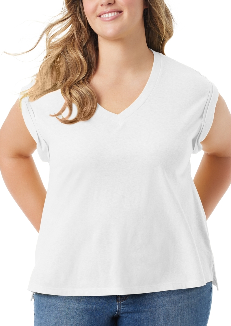 Jessica Simpson Trendy Plus Size Hester Cropped V-Neck T-Shirt - Snow White