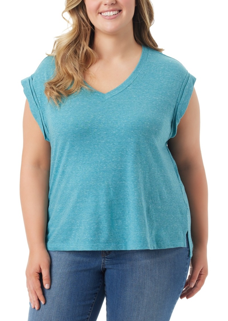 Jessica Simpson Trendy Plus Size Hester Cropped V-Neck T-Shirt - Pagoda Blu