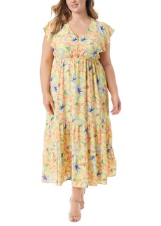 Jessica Simpson Trendy Plus Size Kariana Flutter-Sleeve Dress - Almost Apricot