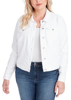 Jessica Simpson Trendy Plus Size Pixie Long Sleeve Denim Jacket - White