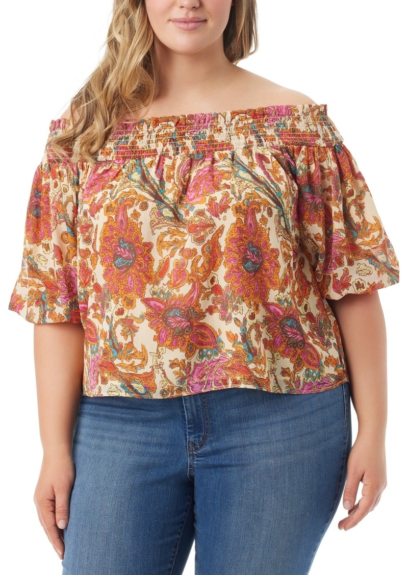 Jessica Simpson Trendy Plus Size Rosiya Off-The-Shoulder Top - Apricot Sh