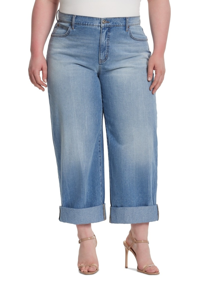 Jessica Simpson Trendy Plus Size Wide-Leg Boyfriend Jeans - Lovey Dove