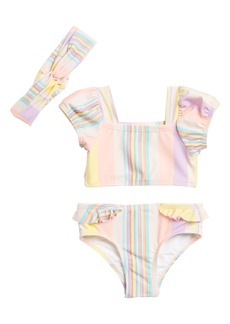 Jessica Simpson Two-Piece Swimsuit & Headband Set in Stripe at Nordstrom Rack