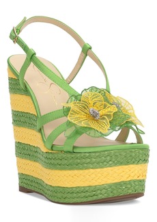 Jessica Simpson Visela Flower Detail Platform Espadrille Wedge Sandals - Bright Green Satin