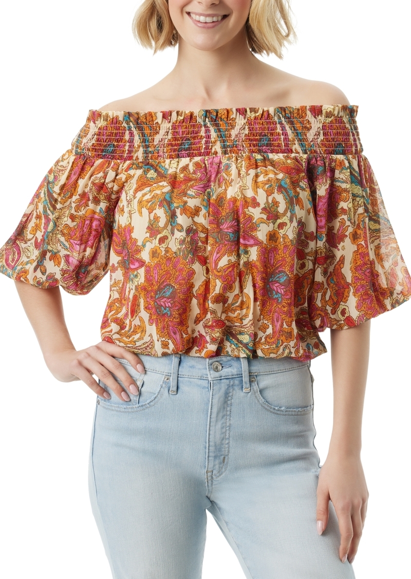 Jessica Simpson Women's Alana Floral-Print Off-The-Shoulder Top - Apricot Sherbert Paisley