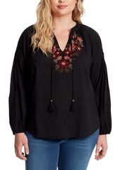 Jessica Simpson Women's Alina Embroidered Front Peasant top  XSmall