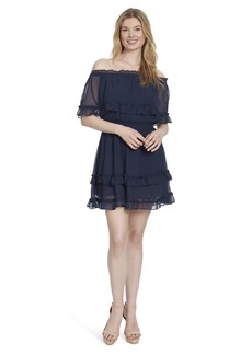 Jessica Simpson Women's Plus Size Amaya Off Shoulder Ruffled Dress Black IRIS