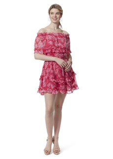 Jessica Simpson Women's Amaya Off The Shoulder Ruffled Short Dress with Elastic Wasitband Standard Summer Bloom-Cabaret