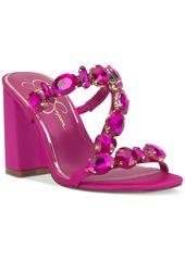 Jessica Simpson Women's Amilir Embellished Block-Heel Dress Sandals - Bright Pink Satin