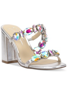 Jessica Simpson Women's Amilir Embellished Block-Heel Dress Sandals - Silver Faux Leather