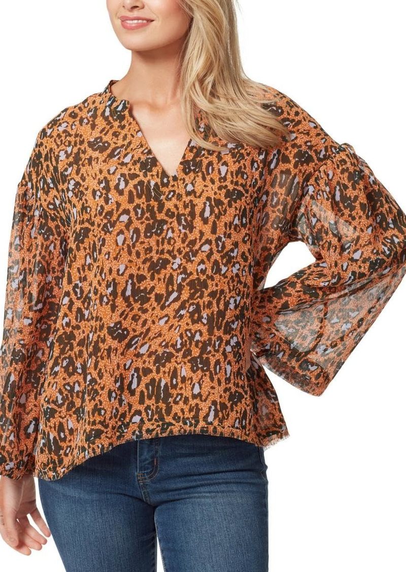 Jessica Simpson Women's Jenna Notch Neck Top Speckled Cheetah-Cathay Spice