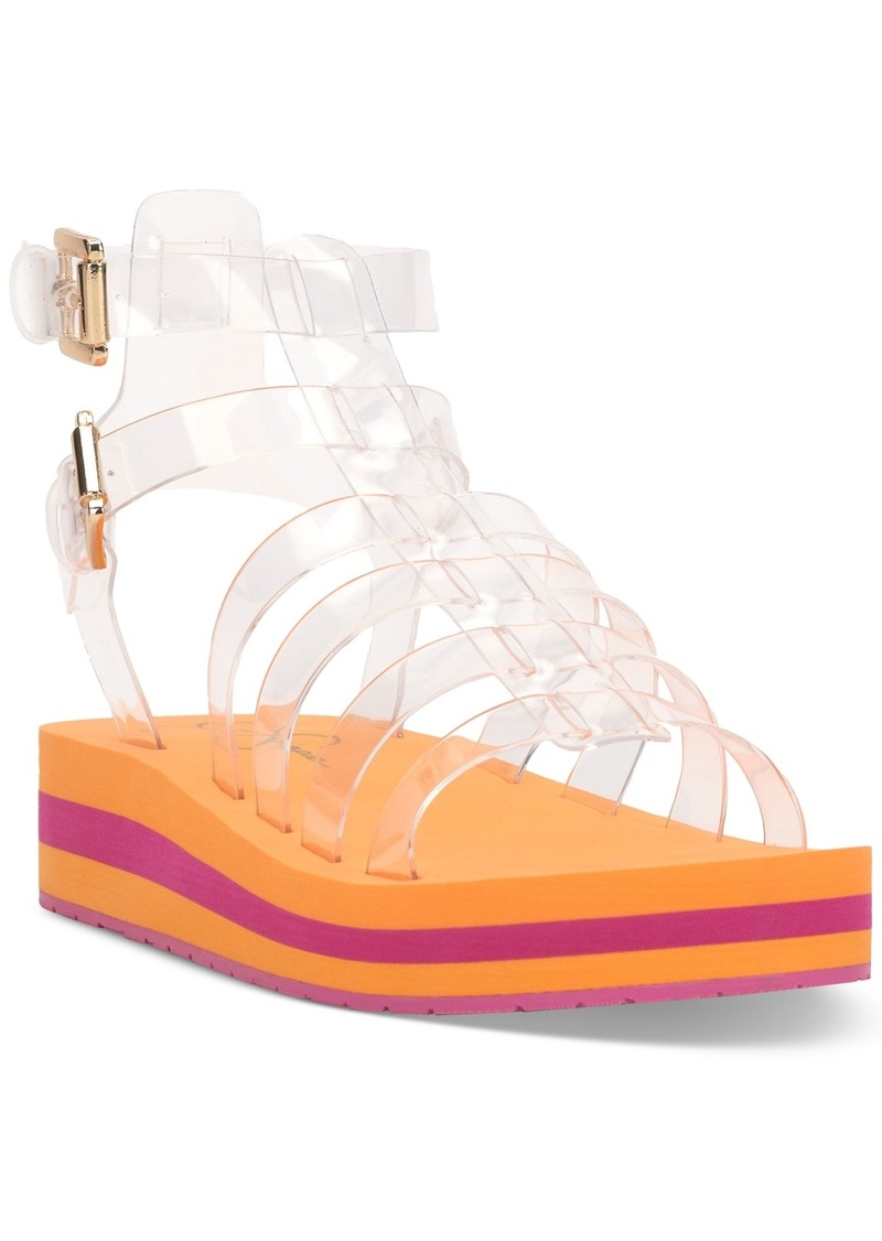 Jessica Simpson Women's Bimala Strappy Vinyl Platform Gladiator Sandals - Clear/Sweet Clementine Multi