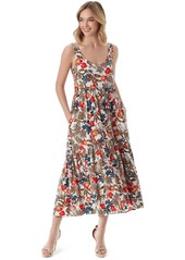 Jessica Simpson Women's Plus Size Cheryl Sleeveless Two Tiered Maxi Dress Jungle Parade-Gardenia
