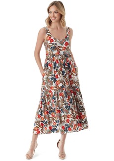 Jessica Simpson Women's Cheryl Sleeveless Two Tiered Maxi Dress Jungle Parade-Gardenia