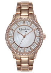 Jessica Simpson Women's Crystal Encrusted Rose Gold Plated Bracelet Watch 36mm