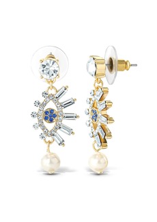 Jessica Simpson Womens Evil Eye Dangle Earrings - Gold-Tone Evil Eye Earrings with Pearl and Rhinestones - Gold