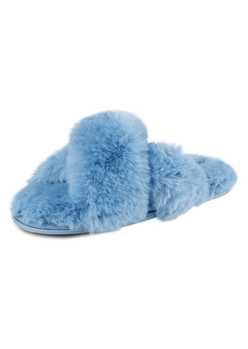 Jessica Simpson Women's Extra Soft High Plush Cross Band Slide Slippers - Blue