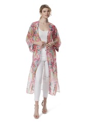 Jessica Simpson Women's Blakely 3/4 Sleeve Open Front Wispy Kimono with Side Slits Standard Floral Canopy-Pink Lavender