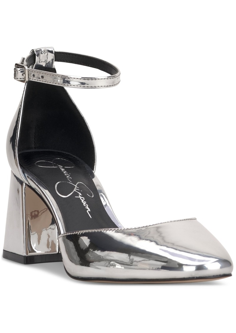 Jessica Simpson Women's Fulian Ankle-Strap Block-Heel Pumps - Silver Mirror Metallic