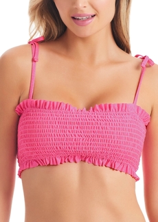 Jessica Simpson Women's Glitter Bomb Smocked Bandeau Bikini Top - Pop Pink