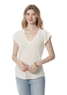 Jessica Simpson Womens Gracie Flutter Sleeve V-Neck T-Shirt Ivory S