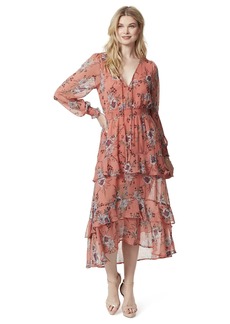 Jessica Simpson Women's Harmony Tiered Hi-Lo Maxi Dress Floral Burst-Desert Sand