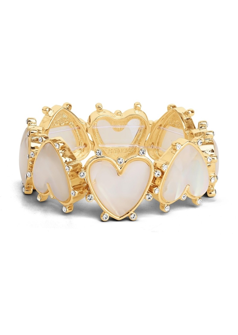 Jessica Simpson Womens Heart Bracelet - Gold-Tone Stretch Bracelet with Rhinestone Embellishments - Gold