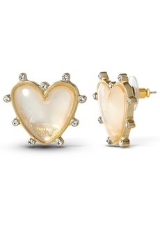 Jessica Simpson Womens Heart Stud Earrings - Gold-Tone Heart Earrings Studs - Gold,white